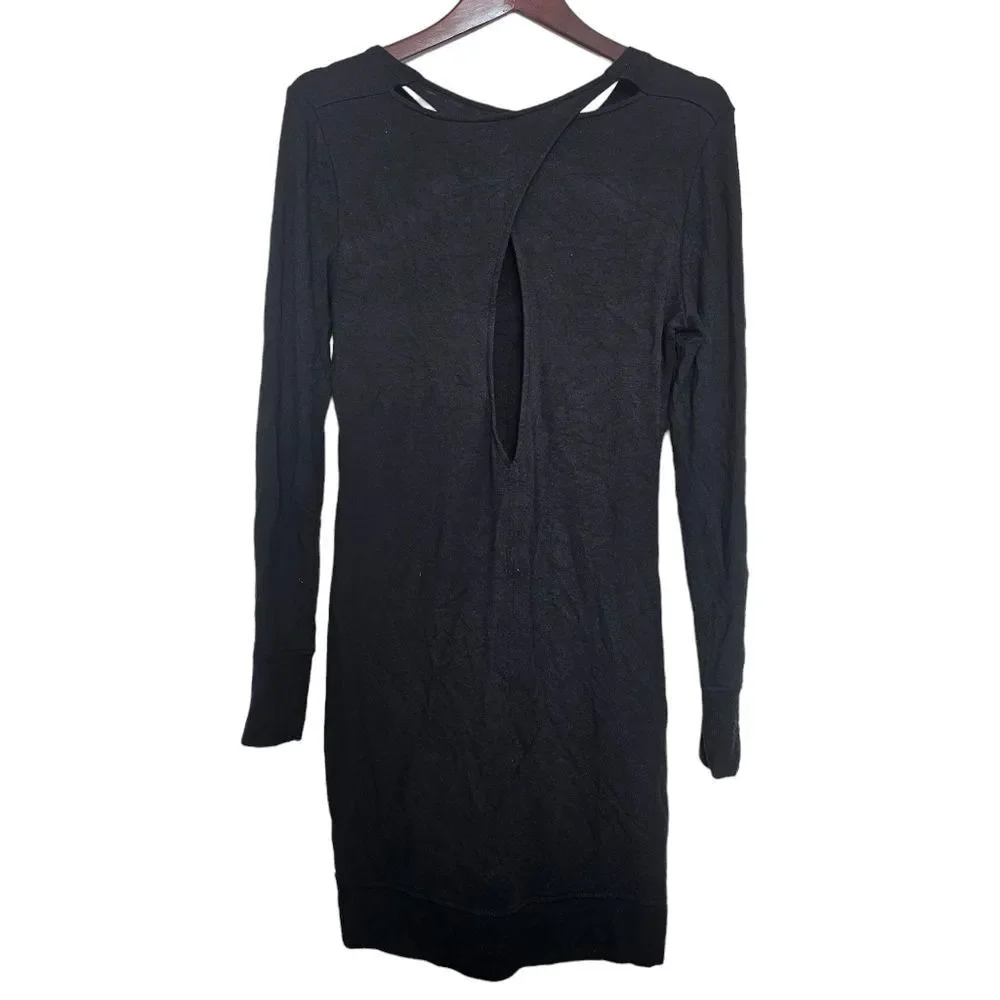 Athleta -1201 Nirvana Go-To Dress in Black Cross‎ Back Long Sleeve #209977 XXS